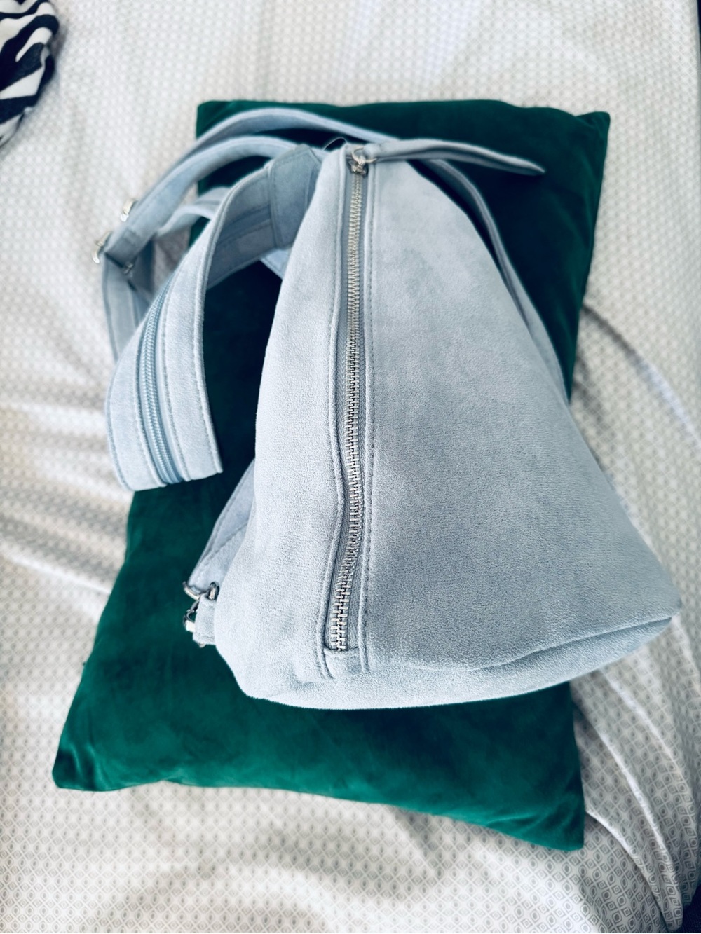 Light Blue faux Suede Shoulder Bag - Stylish Everyday Tote